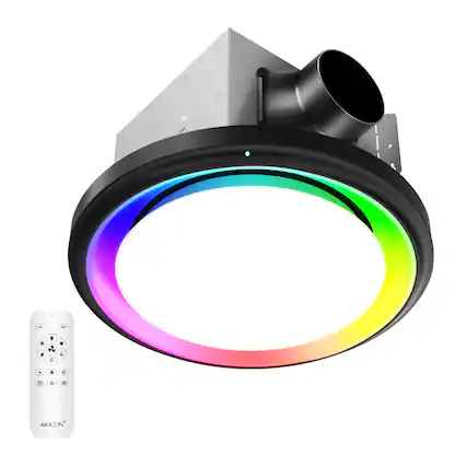 Front. Akicon - RGB2 Black 110 CFM 1.5 Sone Ceiling Bathroom Exhaust Fan with Dimmable and RGB Light, Remote, Humidity Sensor, Round - Black.