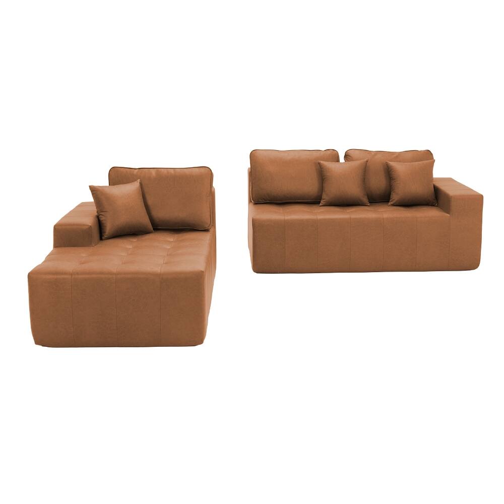Alt View 4. Loheer - Loheer Faux Leather Corner Chaise Sofa L-Shaped Sectional Couch Convertible Sofa Bed Light Brown - Light Brown.