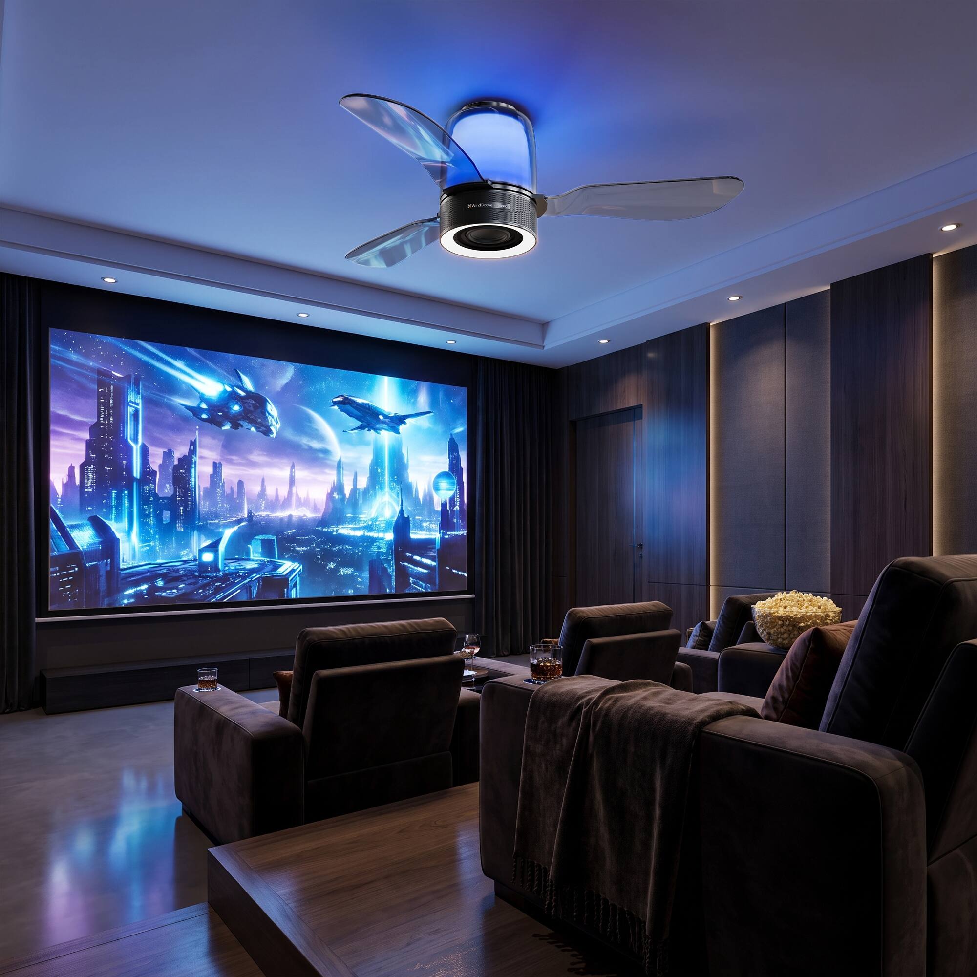 Alt View 8. WindGroove - AirFi One 48" Smart Hi-Fi Bluetooth Party Home Audio Ceiling Fan Speaker with LED Lights, Remote/ App/ Voice Control - Black.