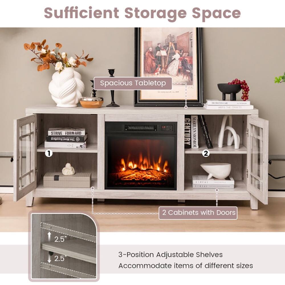 Sufficient Storage Space

Spacious Tabletop

1. 2 Cabinets with Doors

2. 3-Position Adjustable Shelves
   Accommodate items of different sizes

- 2.5" (up and down)