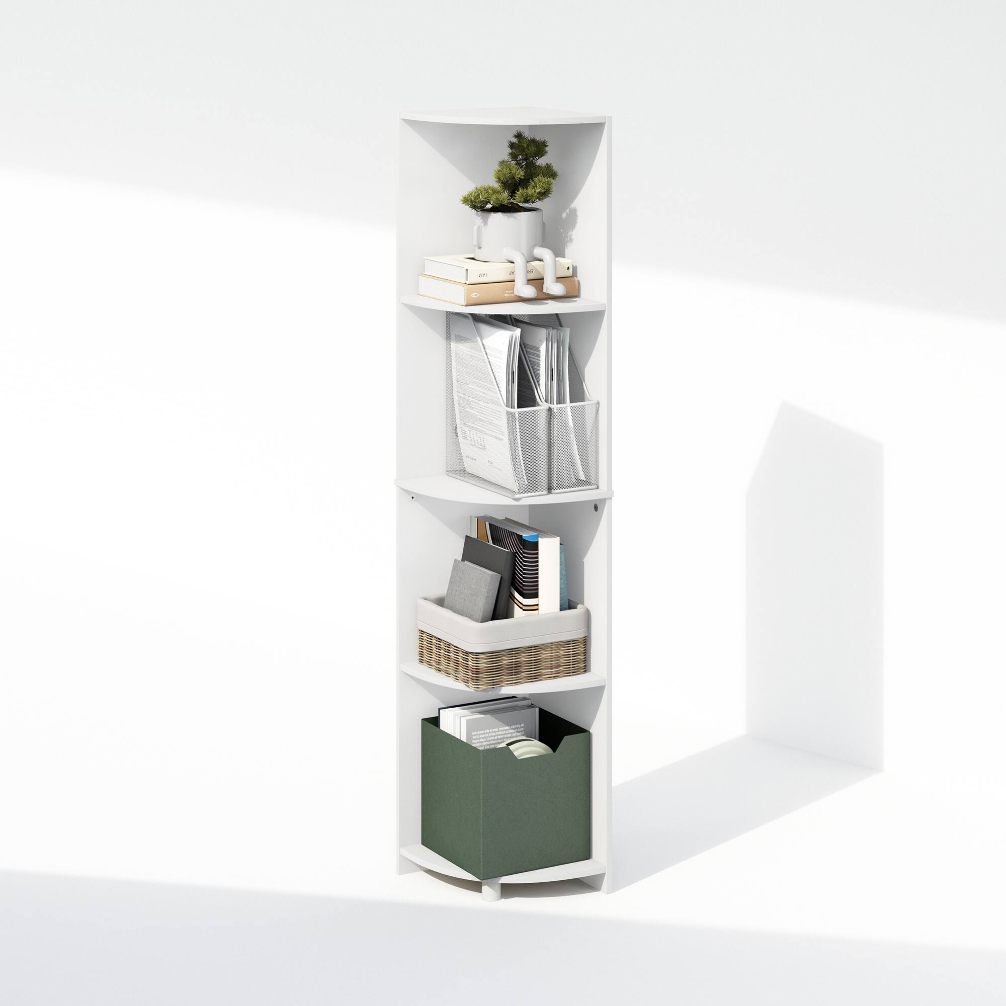 Alt View 2. Furinno - Basic 4-Tier Corner Multipurpose Standing Shelf - White.