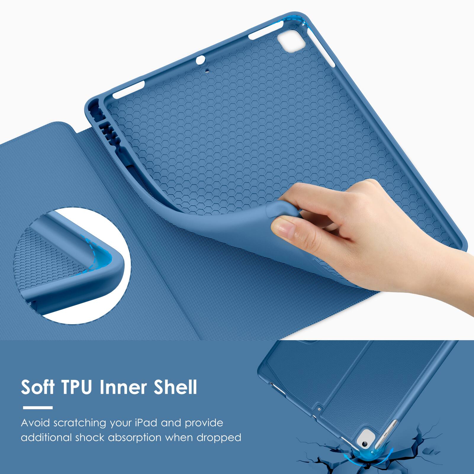 Soft TPU Inner Shell

Avoid scratching your iPad and provide additional shock absorption when dropped.