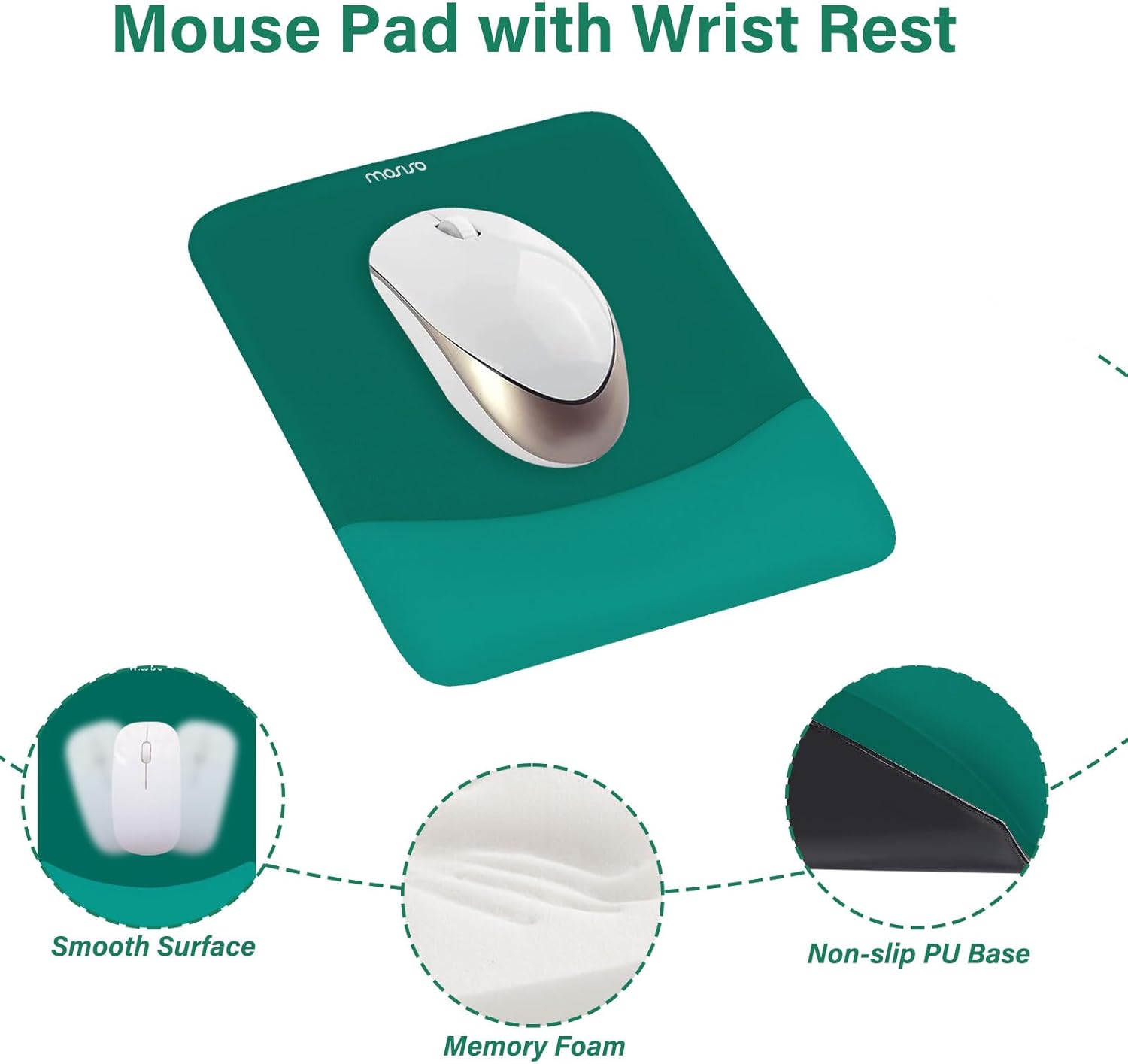 Mouse Pad with Wrist Rest

- Smooth Surface
- Non-slip PU Base
- Memory Foam