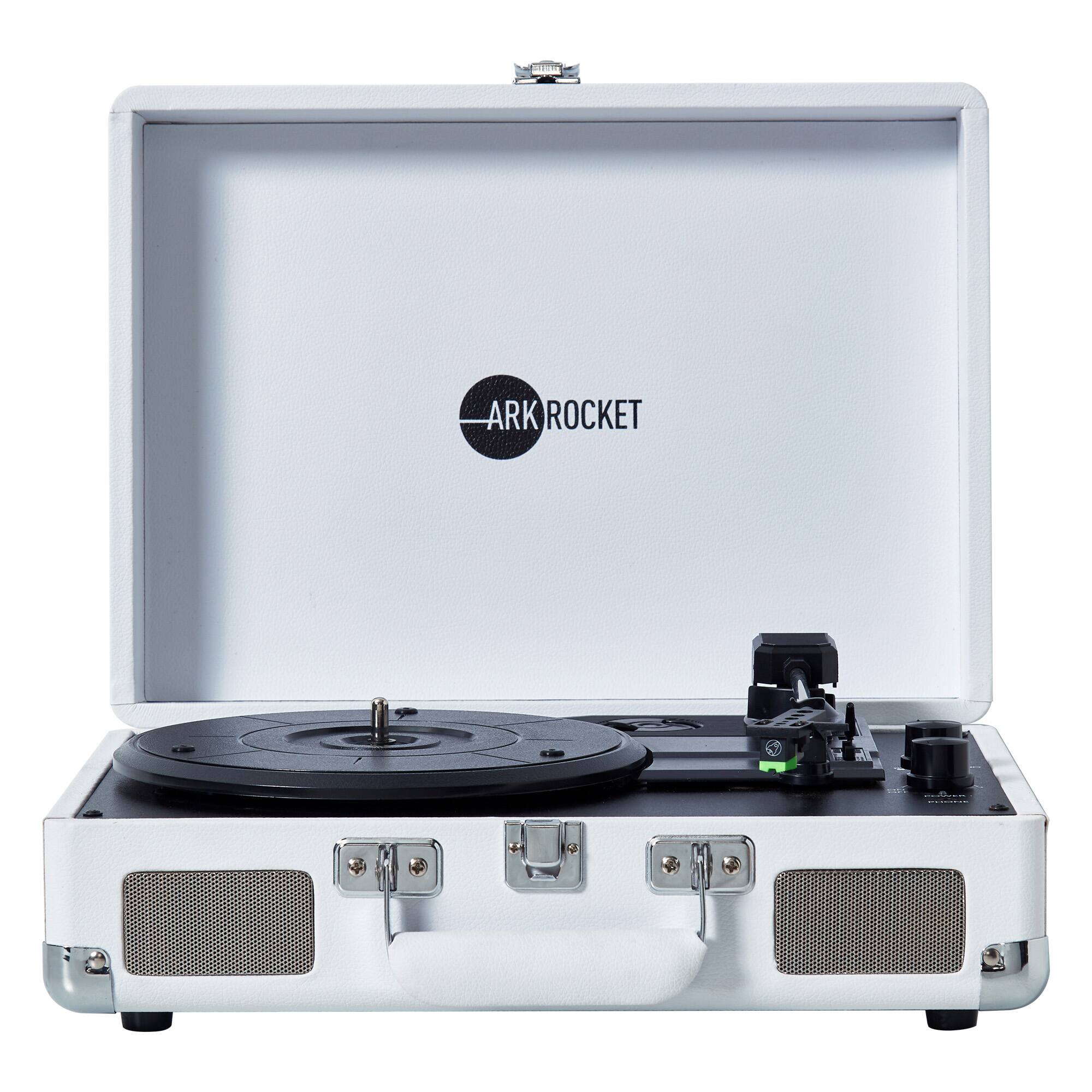 Arkrocket - Curiosity III Suitcase Bluetooth Record Player Turntable built-in Speakers - White