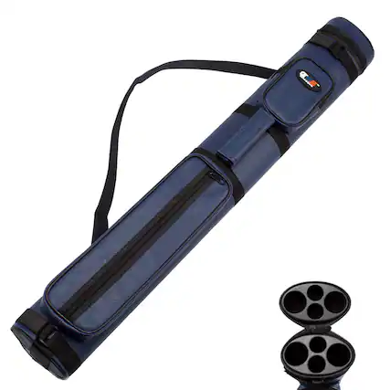 Front. GSE Games & Sports Expert - 2x2 Oval Hard Billiard Pool Cue Stick Carrying Case, Billiard Cue Case, Billiard Accessories - Blue - Blue.
