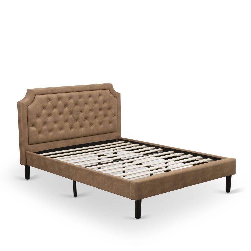 Alt View 1. East West Furniture - GB28Q-1DE07 2-Piece Platform Bed Set with a Platform Bed and 1 Distressed Jacobean End Tables - Brown Faux Leather and - Brown.