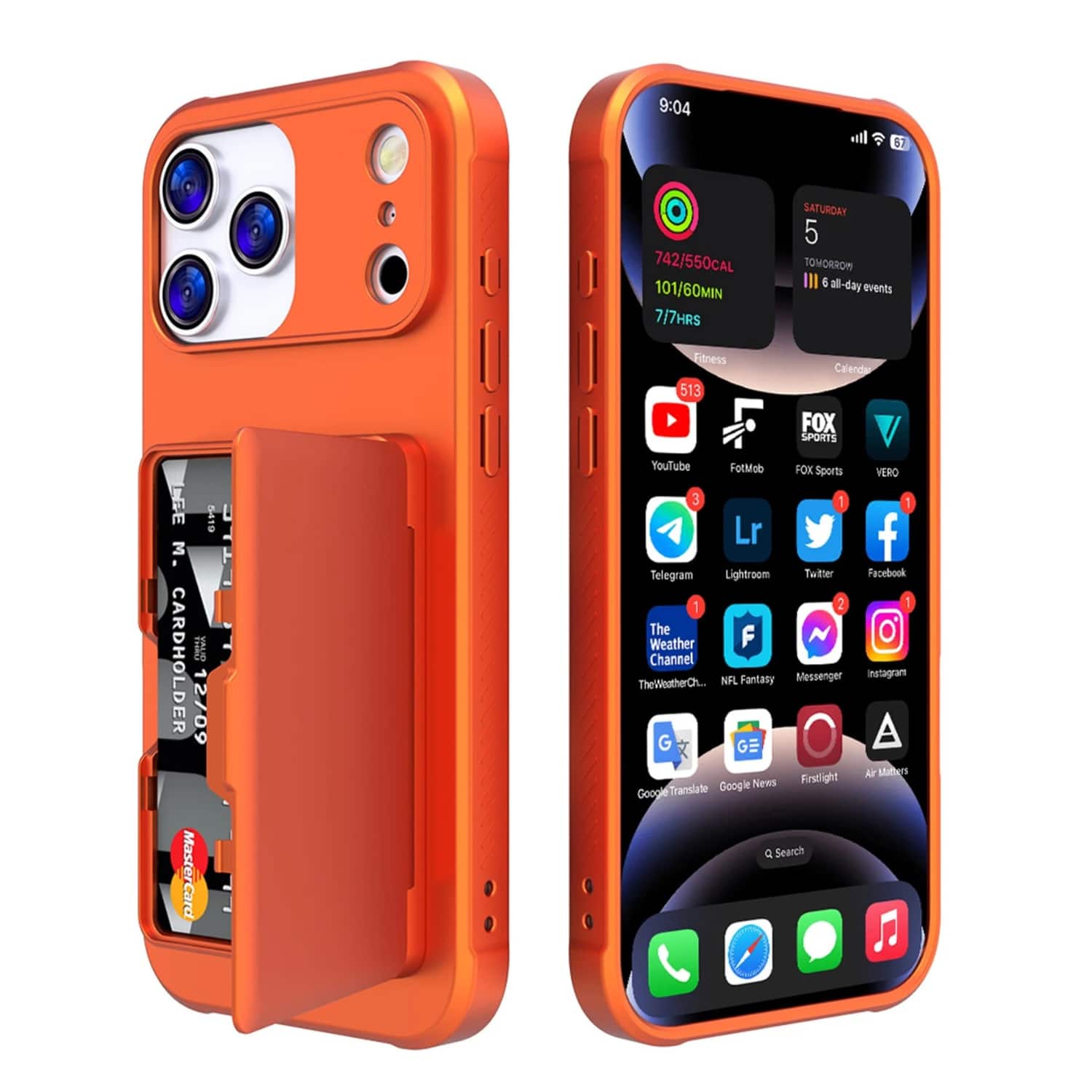 Stock Preferred - Shockproof Case for iPhone 17 with Card Holder & Hidden Mirror - Orange