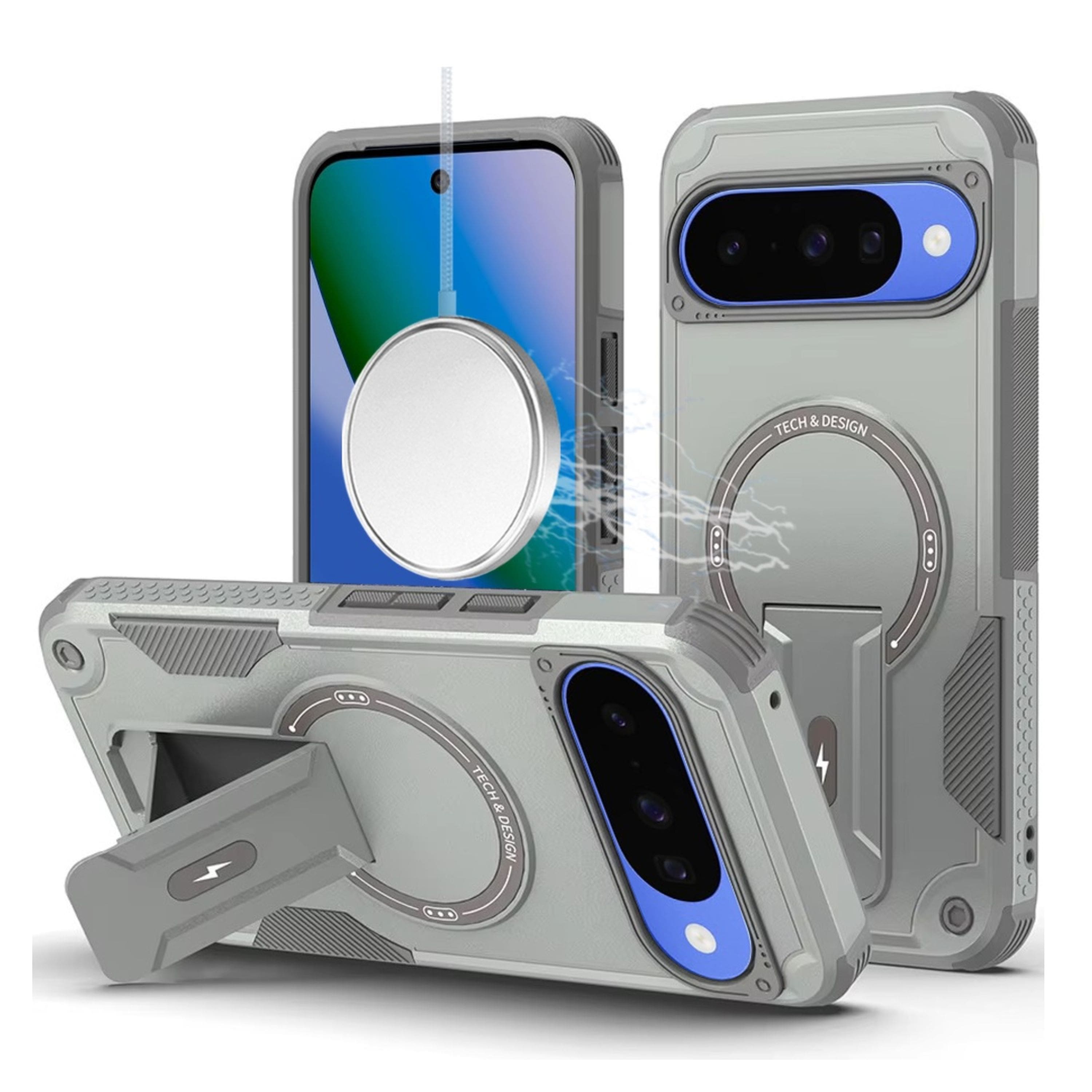 Kitcheniva - Rugged Kickstand Magnetic Circle Case With Tempered Glass For Google Pixel 10/10 Pro Grey - Gray price history on PriceWatchPro