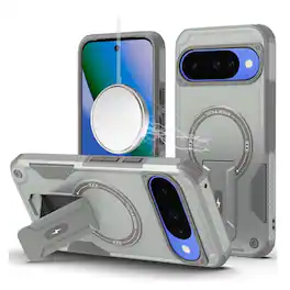 Kitcheniva - Rugged Kickstand Magnetic Circle Case With Tempered Glass For Google Pixel 10/10 Pro Grey - Gray