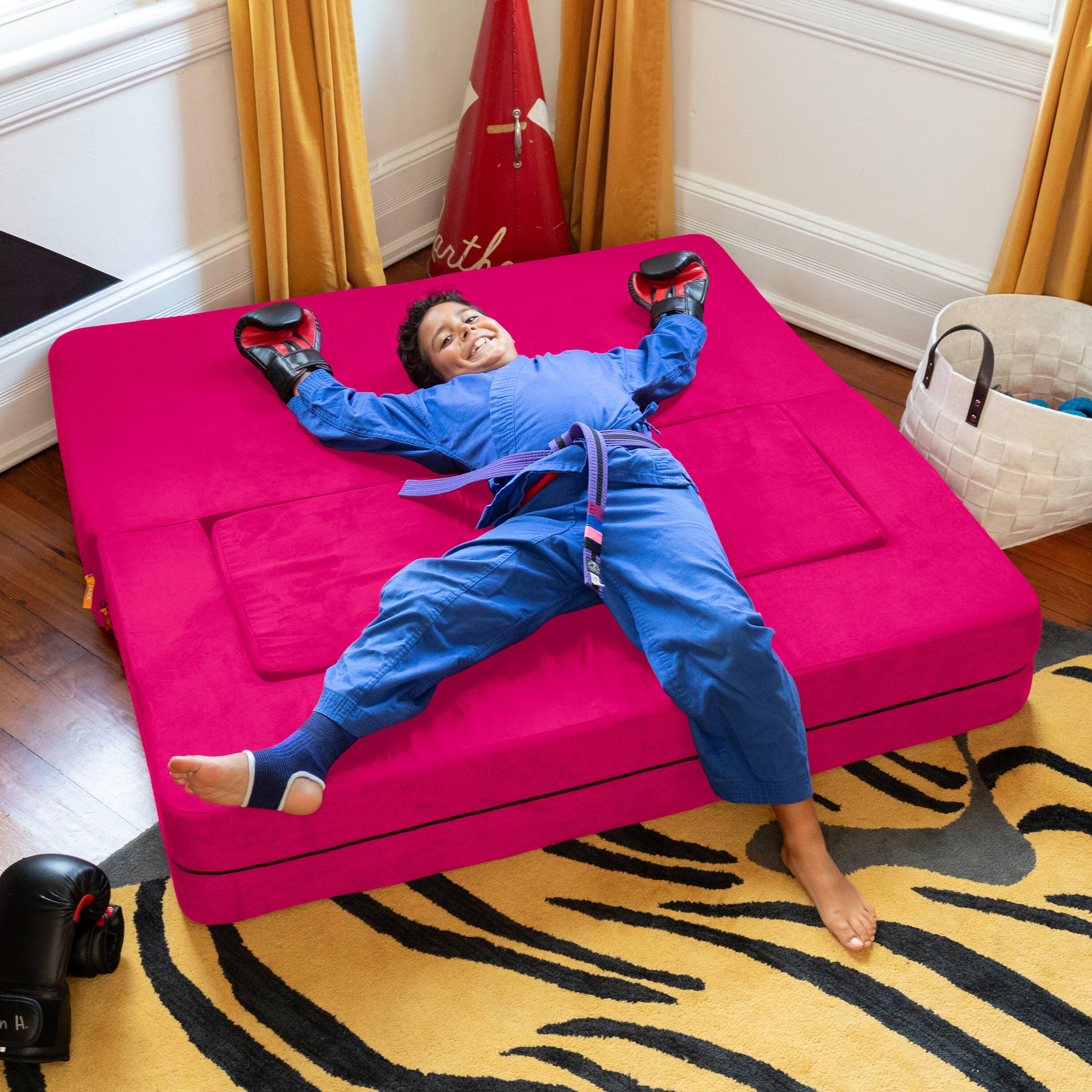 Alt View 2. Jaxx - Jaxx Zipline Kids Sofa & Large Ottoman, 3 in 1 Fold Out Sofa, Big Kids Edition, Fuchsia - Fuchsia.