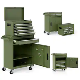 Costway - 2 in 1 Tool Chest & Cabinet with Sliding Drawers Rolling Garage Organizer - Green