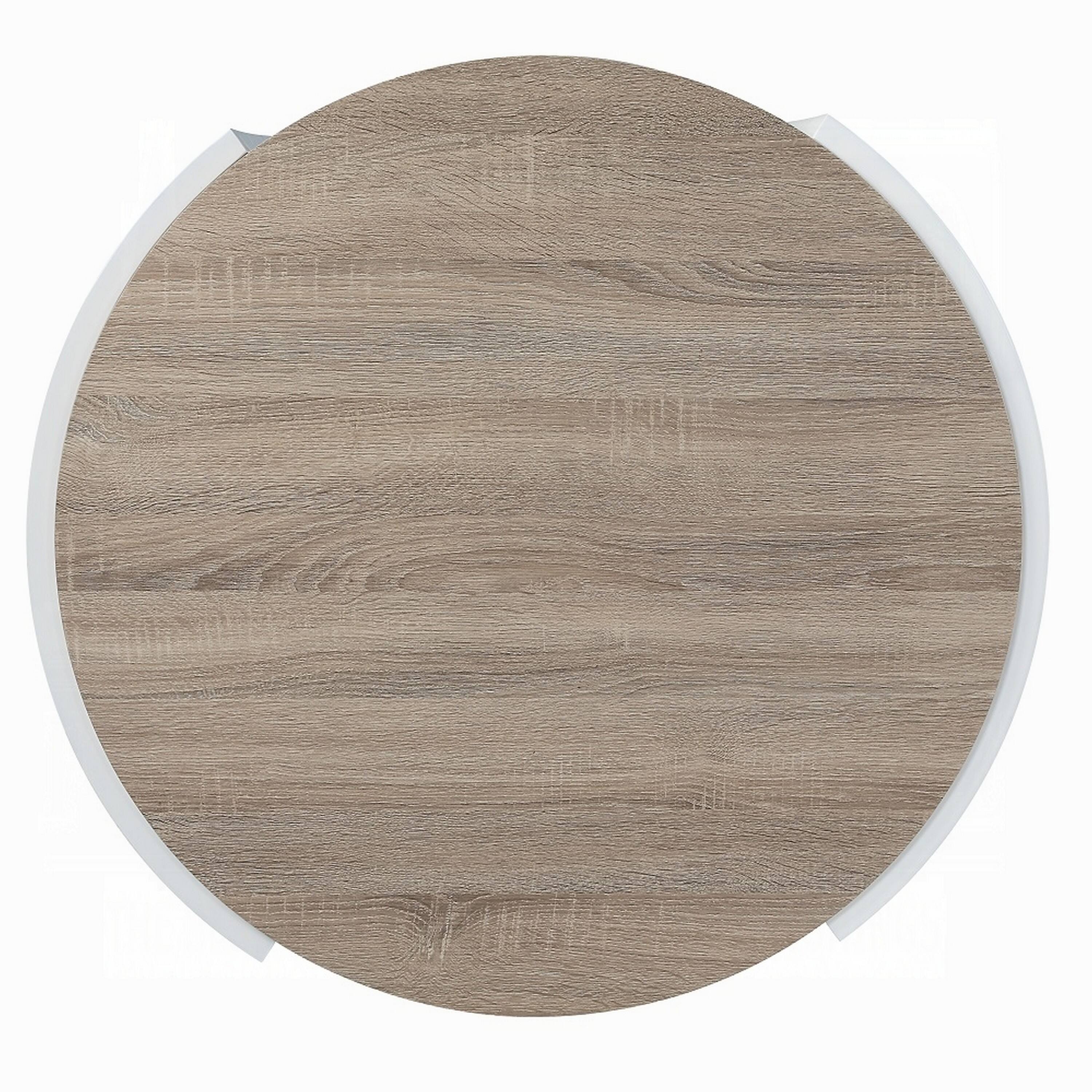 Alt View 3. Manhattan Lane - Romani Coffee Table, White High Gloss Wood, Brown Top, Round 33 Inch - White, Brown.