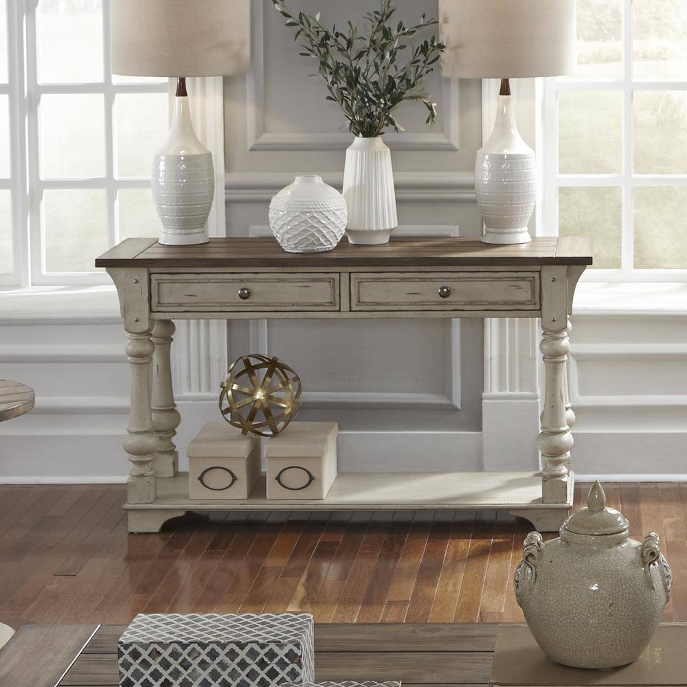 Alt View 7. Liberty Furniture Industries - Morgan Creek Sofa Table in Antique White w/ Wirebrushed Tobacco Accents - White.