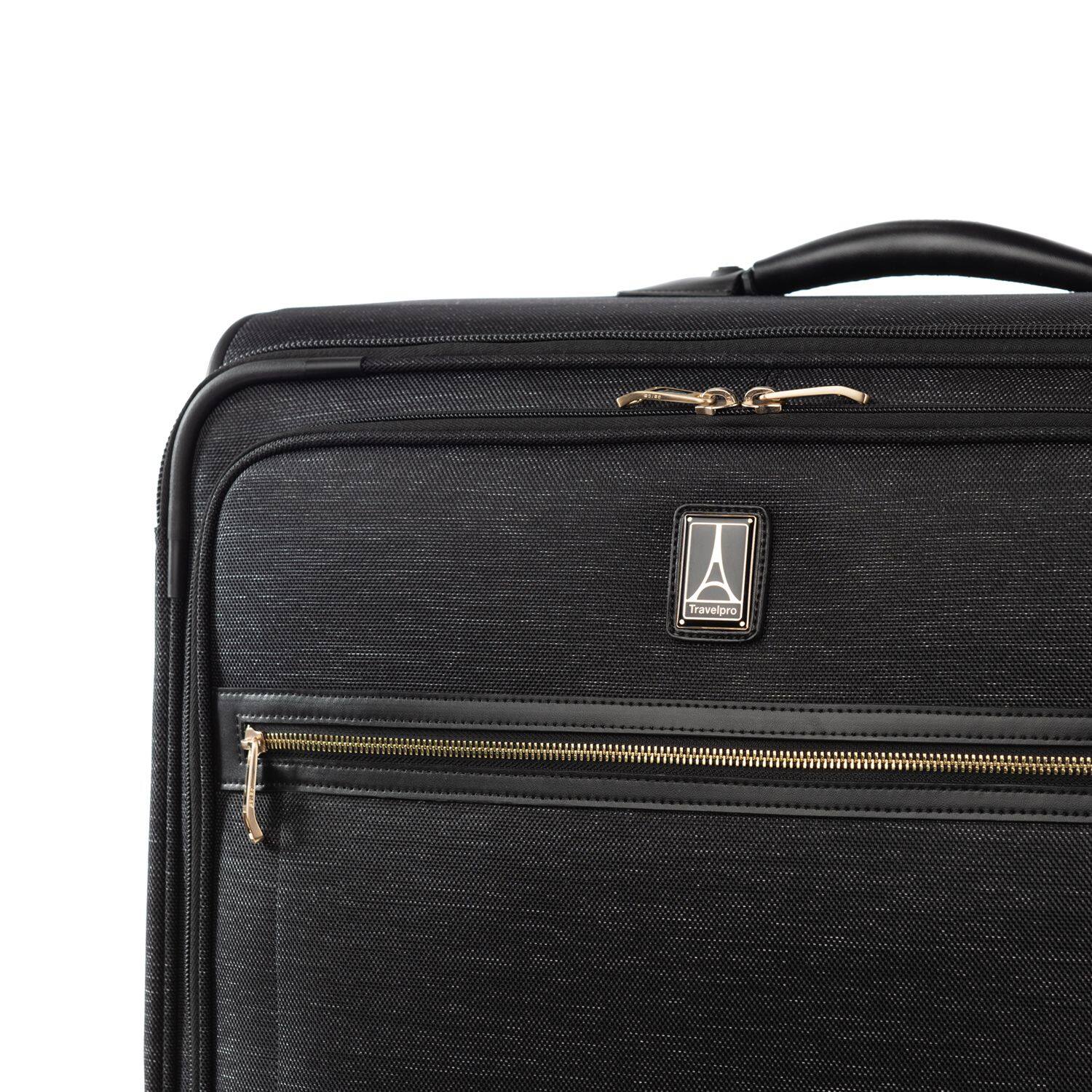 Back. Travelpro - Travelpro Platinum Elite Softside Expandable Checked Luggage, 8 Wheel Spinner Large Suitcase, TSA Lock, Men and Women - Intrigue Black.