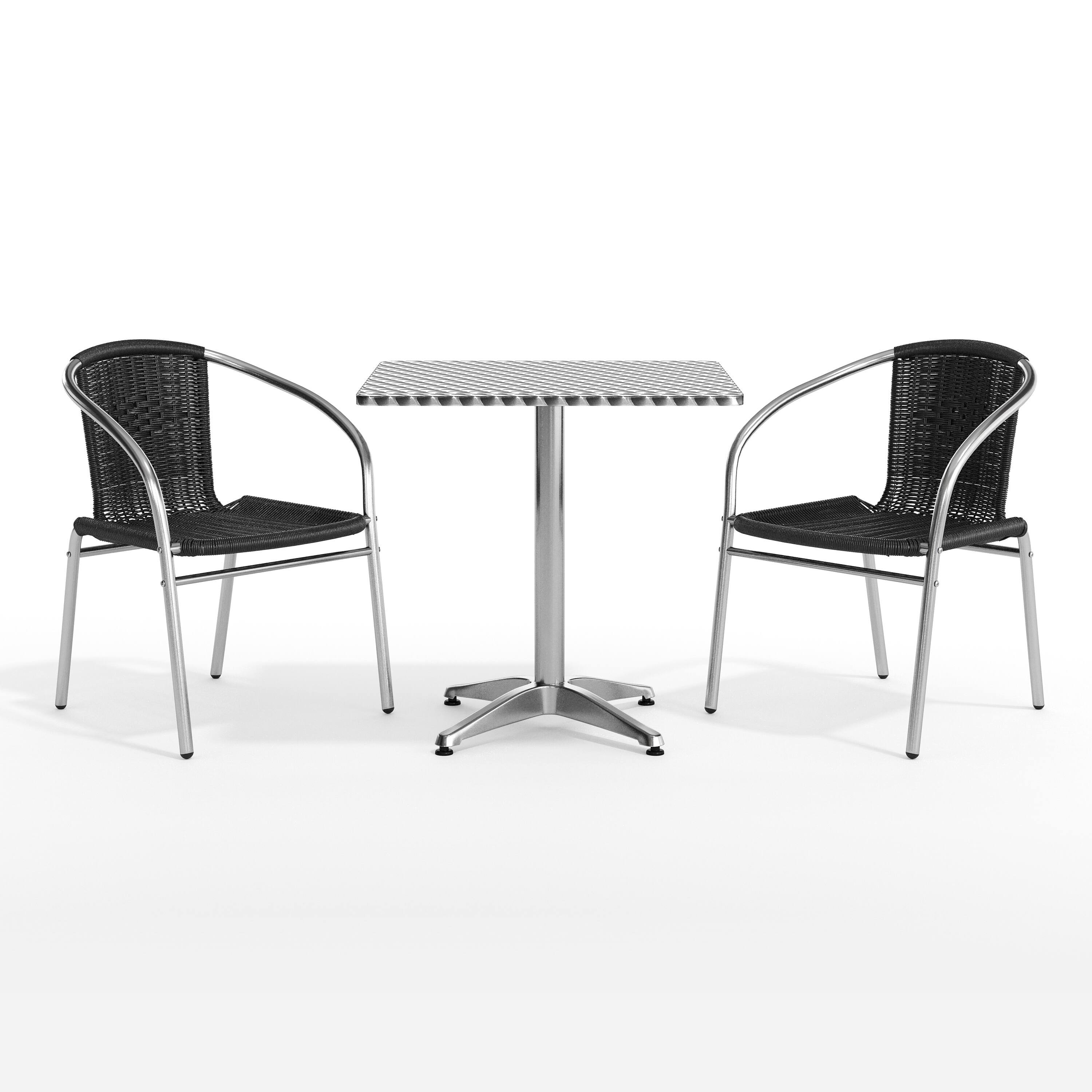 Alt View 10. Emma + Oliver - 27.5" Square Aluminum Garden Patio Table Set with 2 Rattan Chairs - Black.