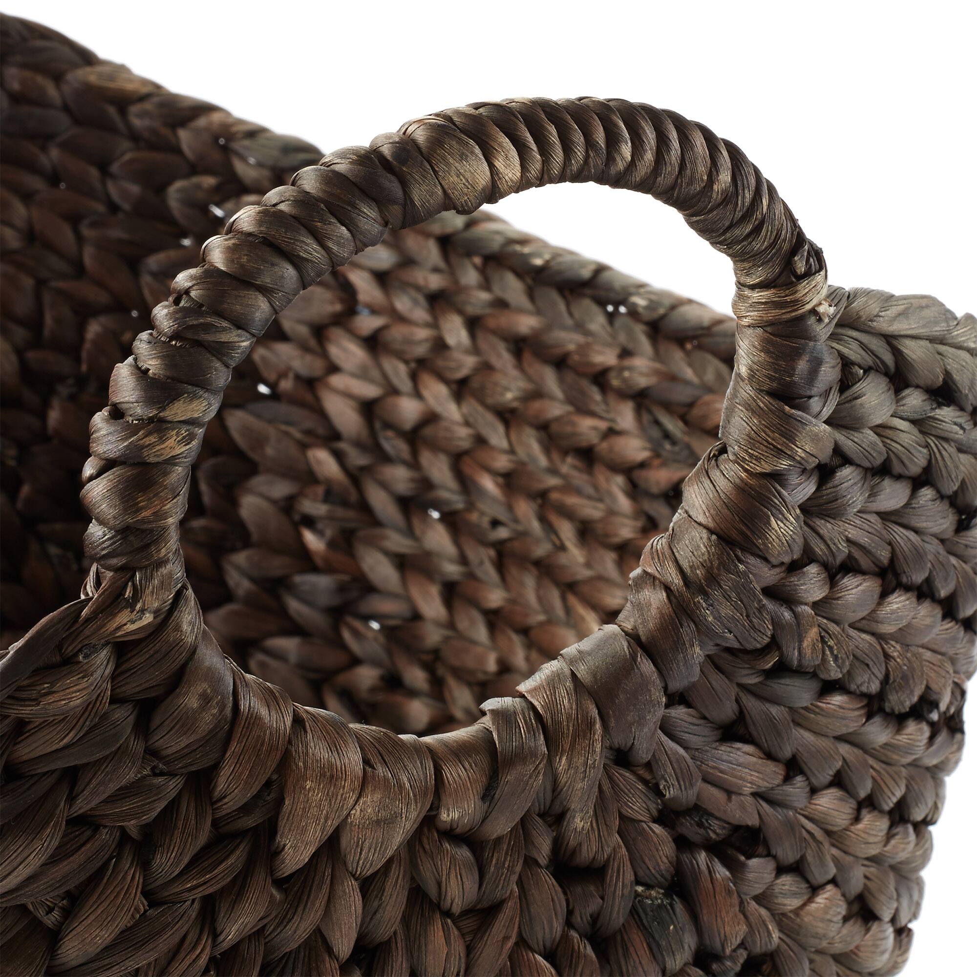 Alt View 4. Casafield - Set of 3 Water Hyacinth Storage Boat Baskets - Woven Laundry Tote Bins - Espresso.