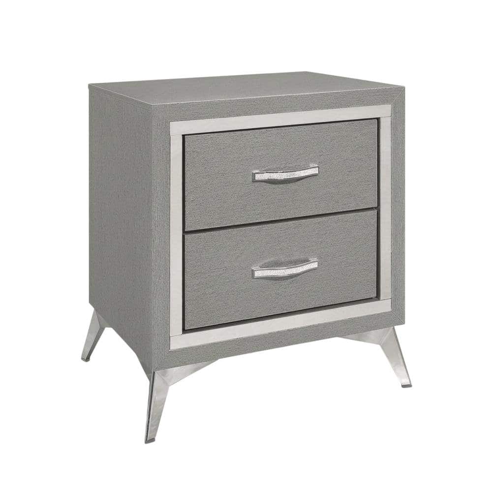 FurniFact - Bedroom Nightstand with Full Extension Drawer Glides and Modern Design - Gray