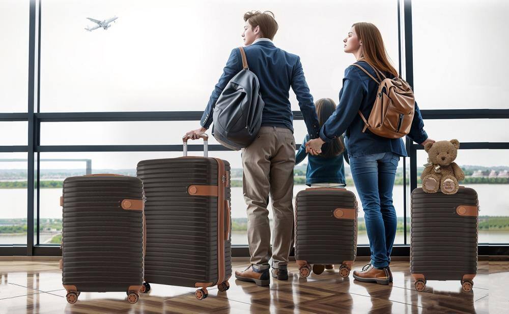 Angle. BreeBe - 4 Piece Luggage Set ABS Hard Shell Expandable Suitcase with TSA Lock Spinner Wheels & 4 Packing Cubes 16/20/24/28 - Coffee.