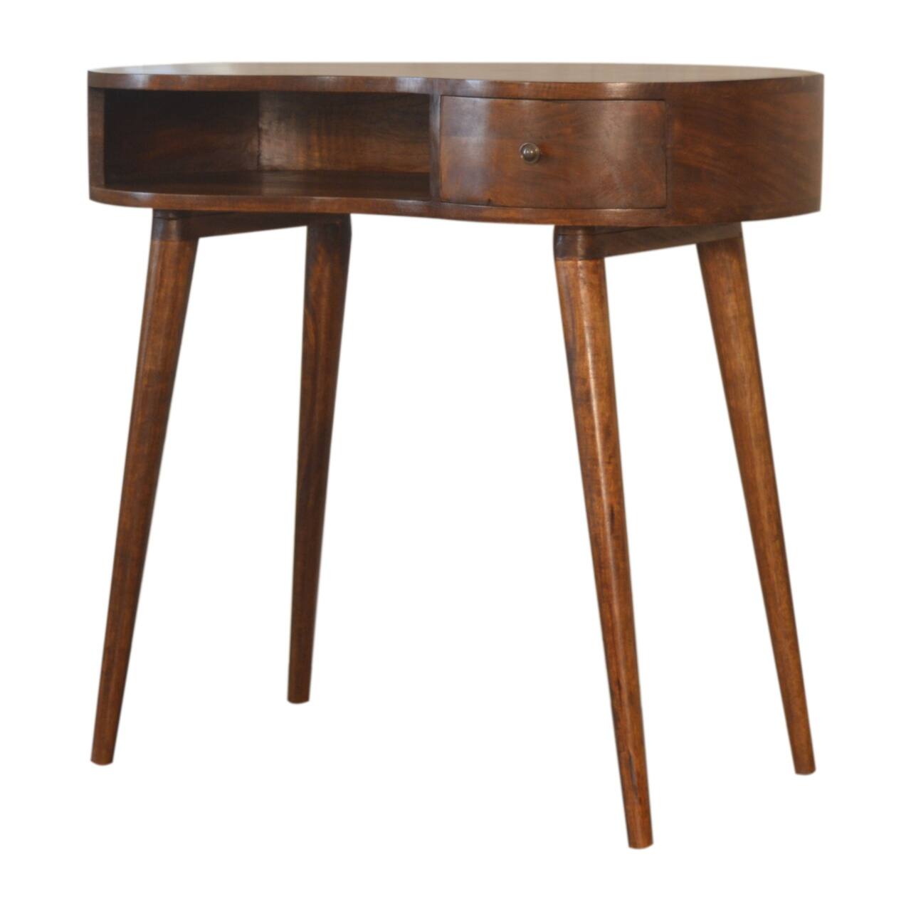 Left. Artisan Furniture - Artisan Furniture Solid Wood Chestnut Rounded Writing Desk, 1 Drawer, 1 Open Slot, Dark Brown - Dark Brown.