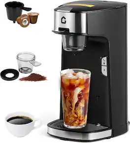 GARVEE - Single Serve Coffee Maker Small K Pod Coffee Machine for Capsule Ground Tea Bag Hot & Iced Coffee Maker 18.6 Oz Tank - BALCK