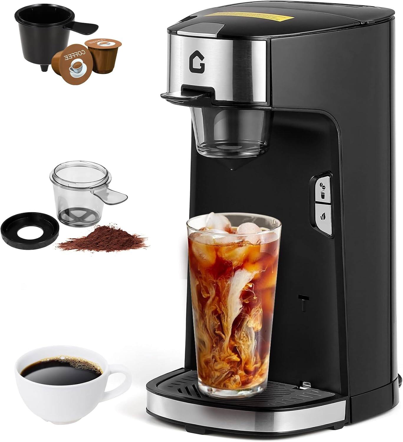 Front. GARVEE - Single Serve Coffee Maker Small K Pod Coffee Machine for Capsule Ground Tea Bag Hot & Iced Coffee Maker 18.6 Oz Tank - BALCK.