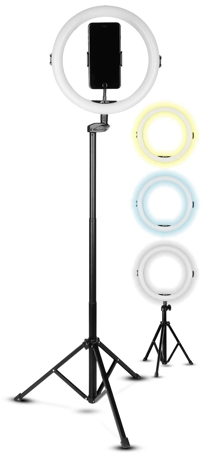 Pyle - SQUATZ 11’’ LED 12W Selfie Ring Light with Wired Control, 3 Color Modes, 10 Brightness Levels, Tripod Stand