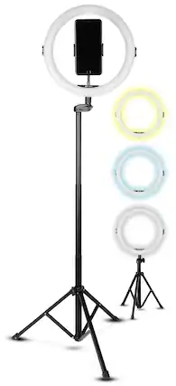 Front. Pyle - SQUATZ 11’’ LED 12W Selfie Ring Light with Wired Control, 3 Color Modes, 10 Brightness Levels, Tripod Stand.