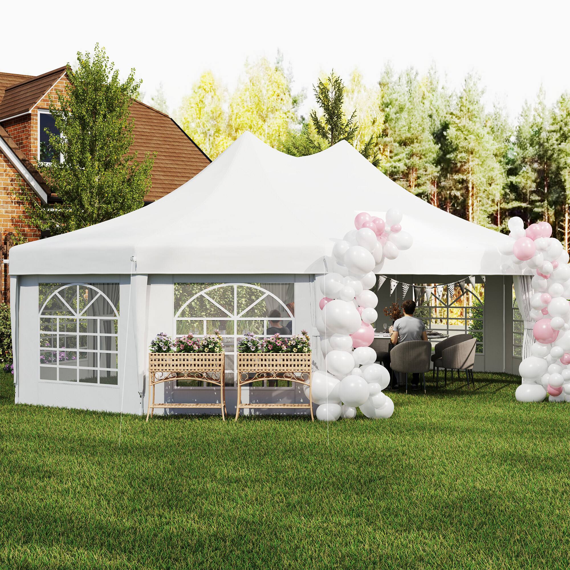 Alt View 5. Outsunny - 29 x 21 ft Party Tent, Outdoor Wedding Tent with Sidewalls, 2 Doors and 8 Windows for Party, White - White.
