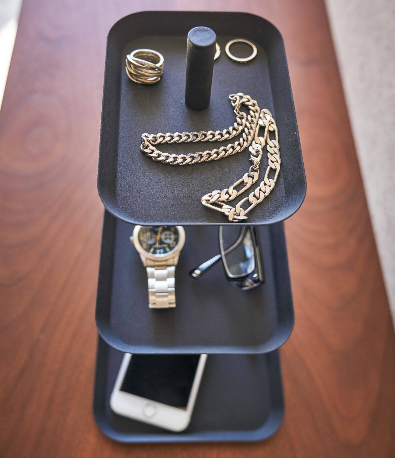 Back. Yamazaki Home - Three-Tier Display Tray - Steel - Black.