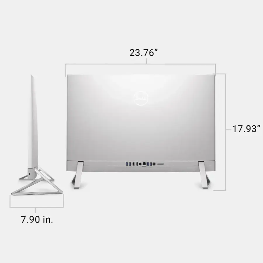 The image shows a Dell computer monitor with a size of 23.76 inches. The monitor is placed on a stand, and its height is 17.93 inches. The stand is made of metal and has a sleek design. The monitor and stand together make for a stylish and functional setup.