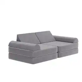 Emma + Oliver - Conner Modular Play Couch for Kids with Convertible 6-Piece Design and Soft Foam Cushions - Gray