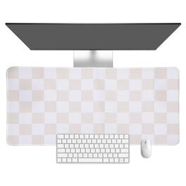 Unique Bargains - Checkered Desk Mat, 27.6x11.8 Inch Mouse Pad, Non-Slip Rubber, Stitched Edges, Soft, for Computer/Laptop - Beige/White