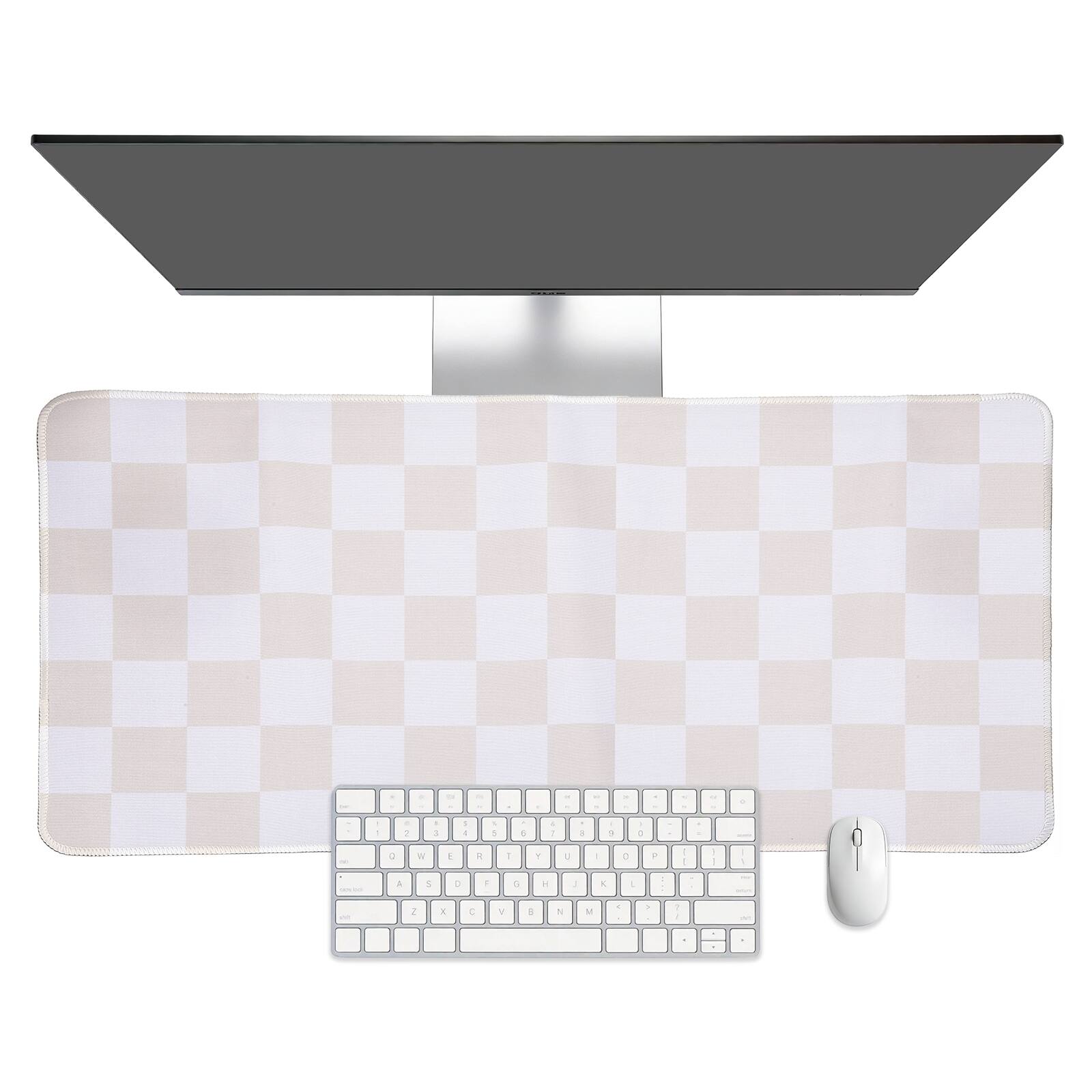 Front. Unique Bargains - Checkered Desk Mat, 27.6x11.8 Inch Mouse Pad, Non-Slip Rubber, Stitched Edges, Soft, for Computer/Laptop - Beige/White.