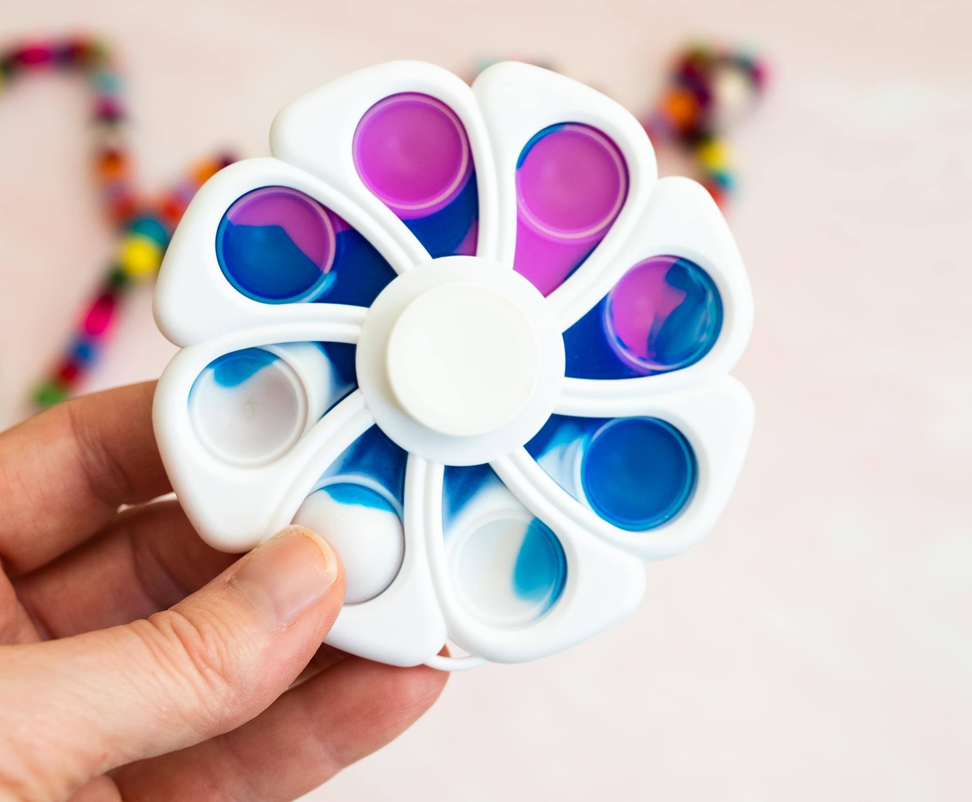 Alt View 4. Toynk - Pop Fidget Toy Spinner White Flower 8-Button Bubble Popping Game - Blue.