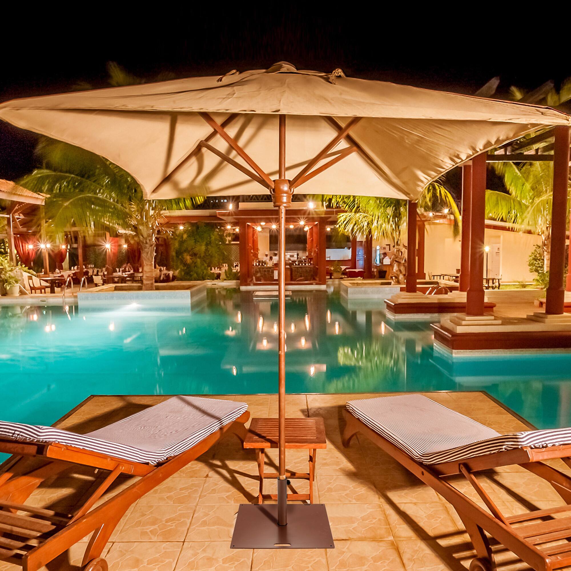 Alt View 4. Gymax - Gymax Square Weighted Patio Umbrella Base Stand 50 lbs Outdoor w/ 3 Adapters - Brown.