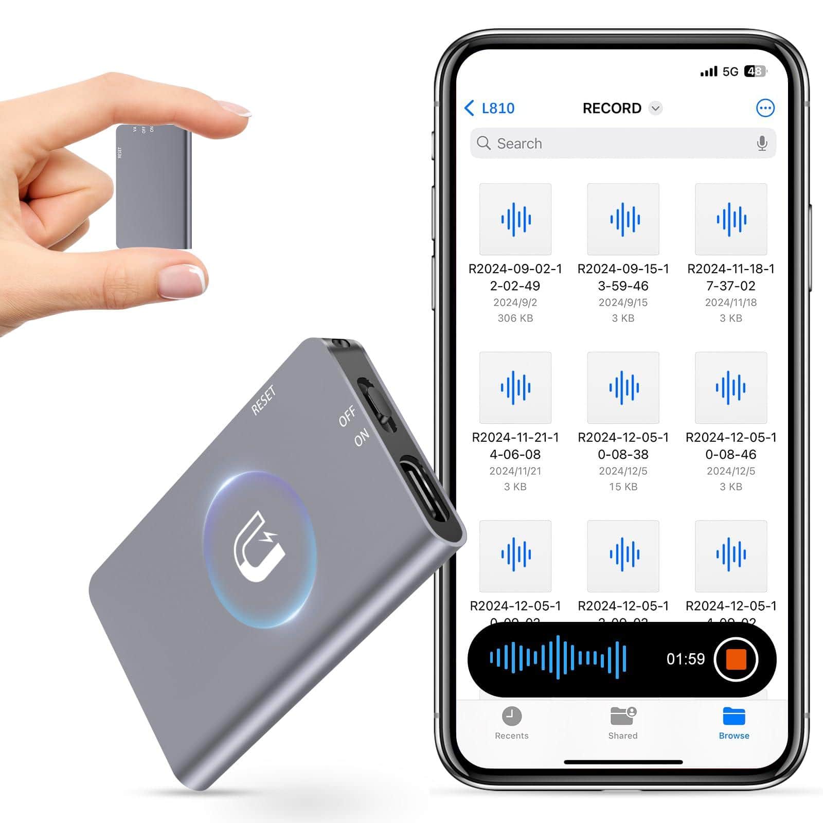 Dazzling Pops - Magnetic Digital Voice Recorder 40 Hours Continuous Recording Device Activated With Ai intelligent Triple - 64GB