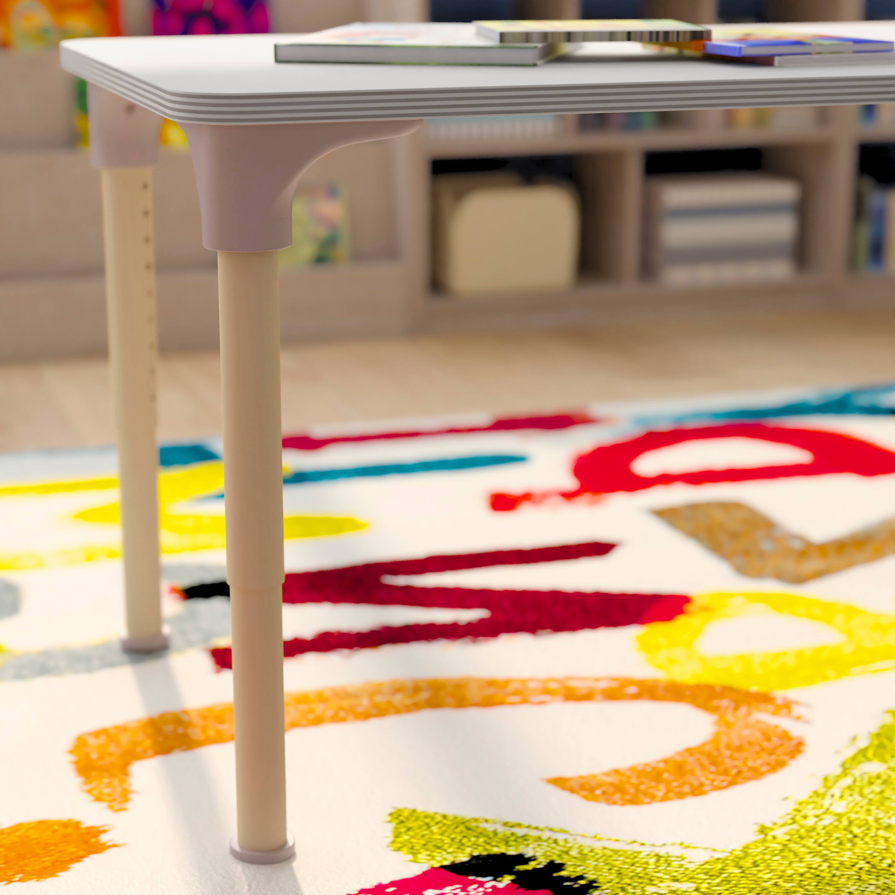 Alt View 3. Flash Furniture - Bright Beginnings 23.5" x 47" Commercial Wooden Rectangle Adjustable Height Classroom Activity Table - Metal Legs Adjust - White.