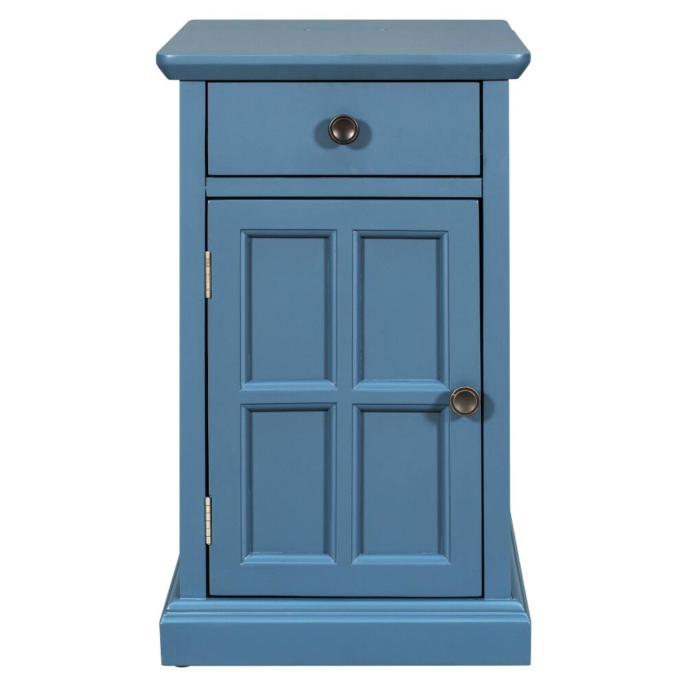 Alt View 10. Loheer - Loheer Vintage End Table Antique Navy Side Table with USB Ports Cup Holders Storage Drawer Solid Wood Base - Antique Navy.