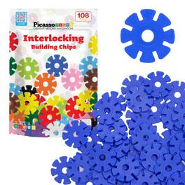PicassoTiles - 108 PC Blue Interlocking Plastic Disc, Building Chip Blocks Toy Set for Kids 3+