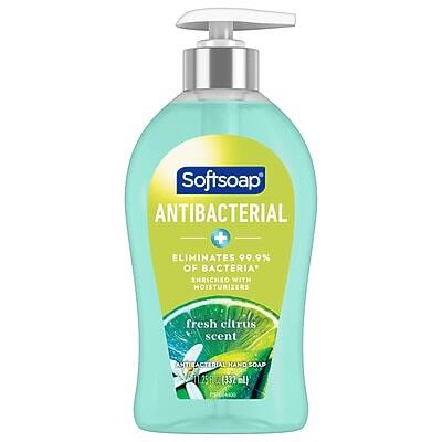 Softsoap  
ANTIBACTERIAL  

ELIMINATES 99.9% OF BACTERIA*  
ENRICHED WITH MOISTURIZERS  

fresh citrus scent  

ANTIBACTERIAL HAND SOAP  
33 FL OZ (1 L)  

*vs. non-antibacterial soap