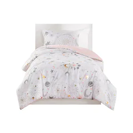 Gracie Mills - Dervan Celestial Dreams Starry Sky Metallic Comforter Set with Enchanting Throw Pillow - Blush/Gold