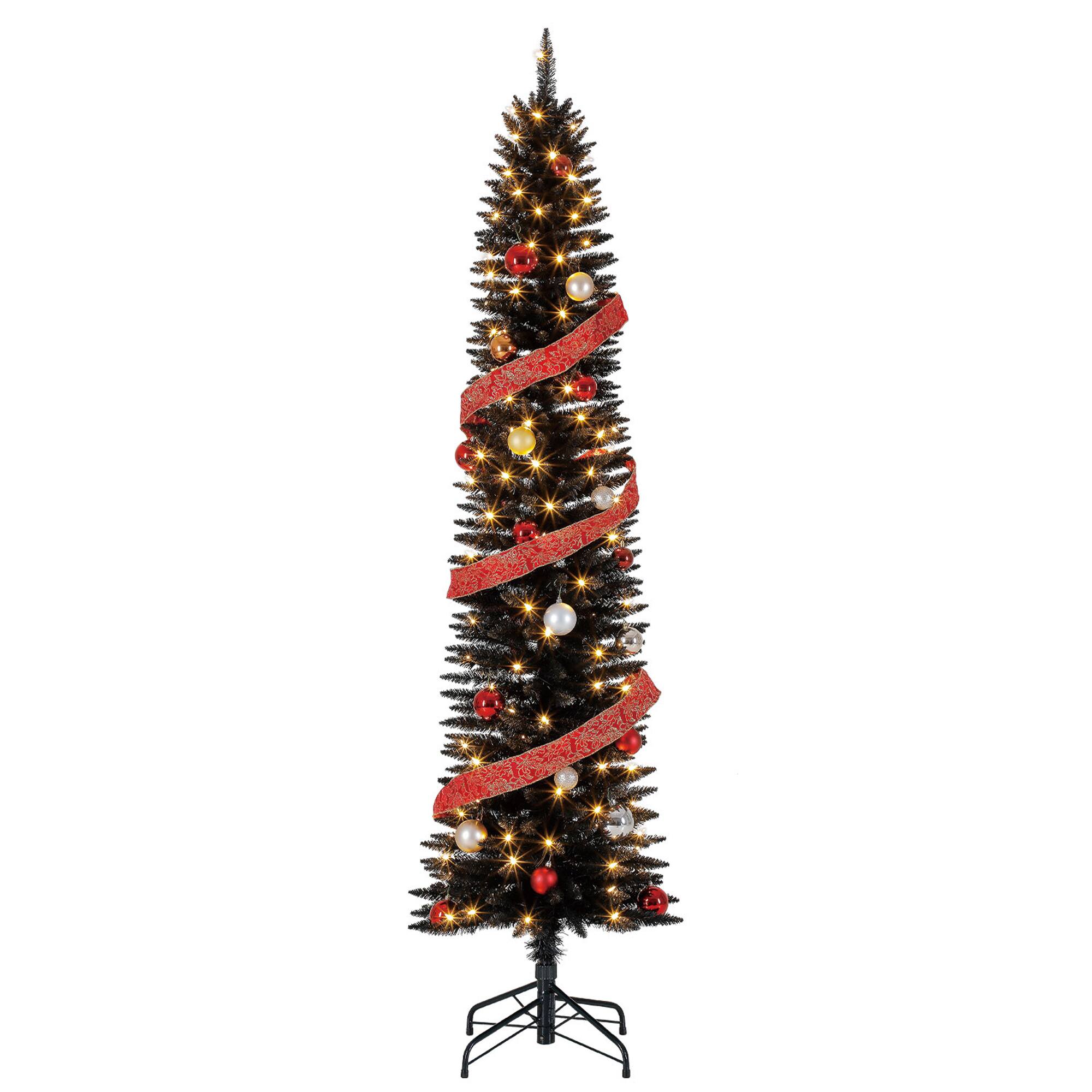 Alt View 3. Home Heritage - Home Heritage Tinsel 7' Pencil 150 LED Pre-Lit Artificial Christmas Tree, Black - Black.
