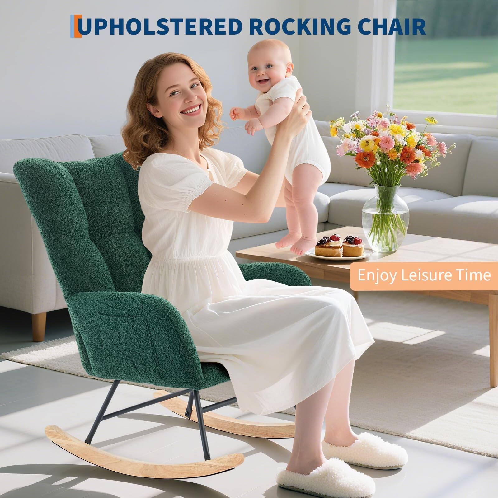 Jojoka Rocking Nursery Chair, Upholstered Armchair Rocker for Mom with ...