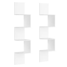 Songmics Home - Set of 2, Corner Shelves Wall Mount, 4-Tier Floating Corner Bookshelves, Plant Shelves for Bedroom, Living Room - Cloud