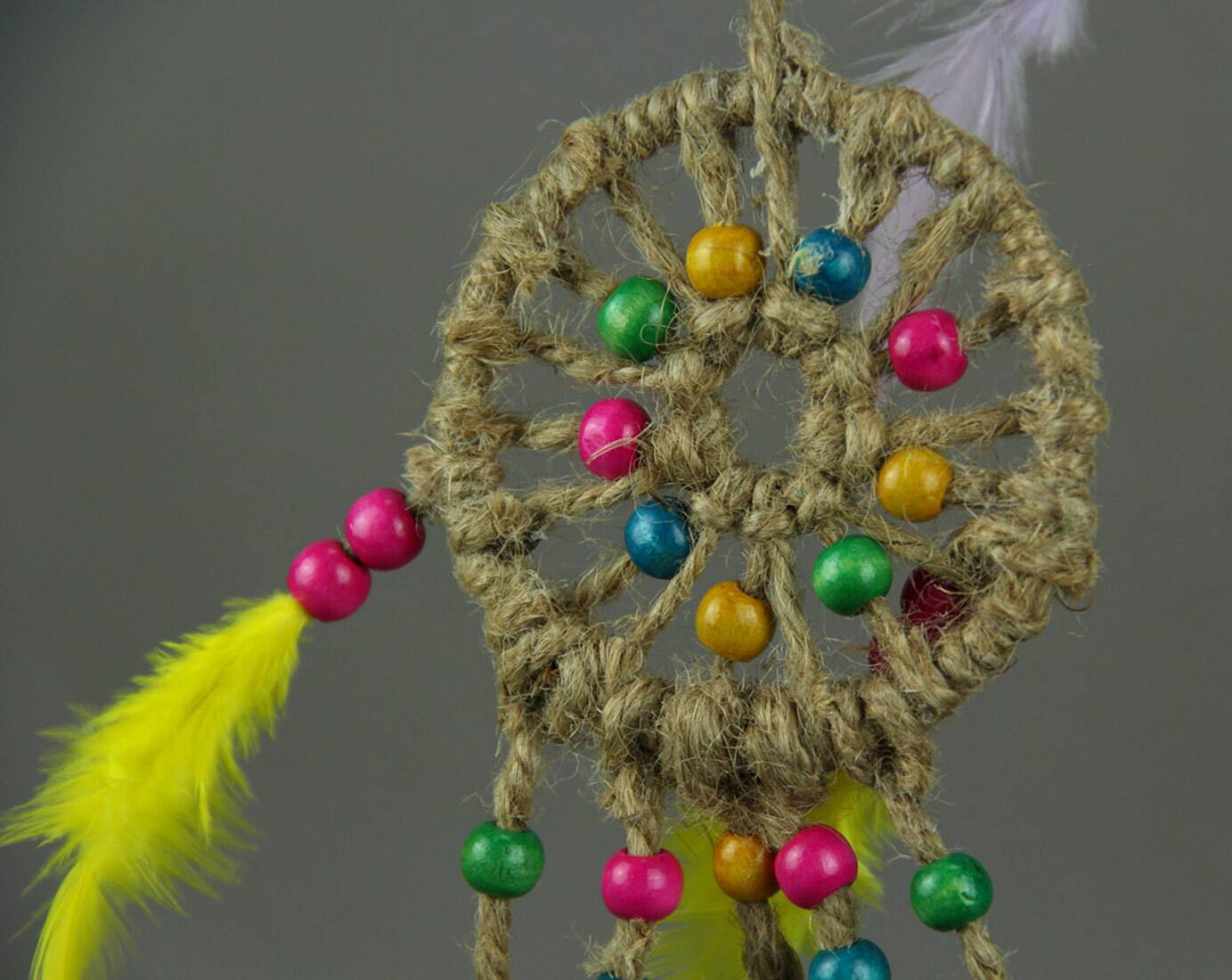 Alt View 1. King Max - Boho Feathers Wood Beaded 4 Tier Jute Rope Dream Catcher - Multicolored.