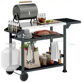 Outsunny - Outdoor Grill Cart with Foldable Side Table, 46" x 21.75" Multifunctional Stainless Steel Pizza Oven Stand - Black
