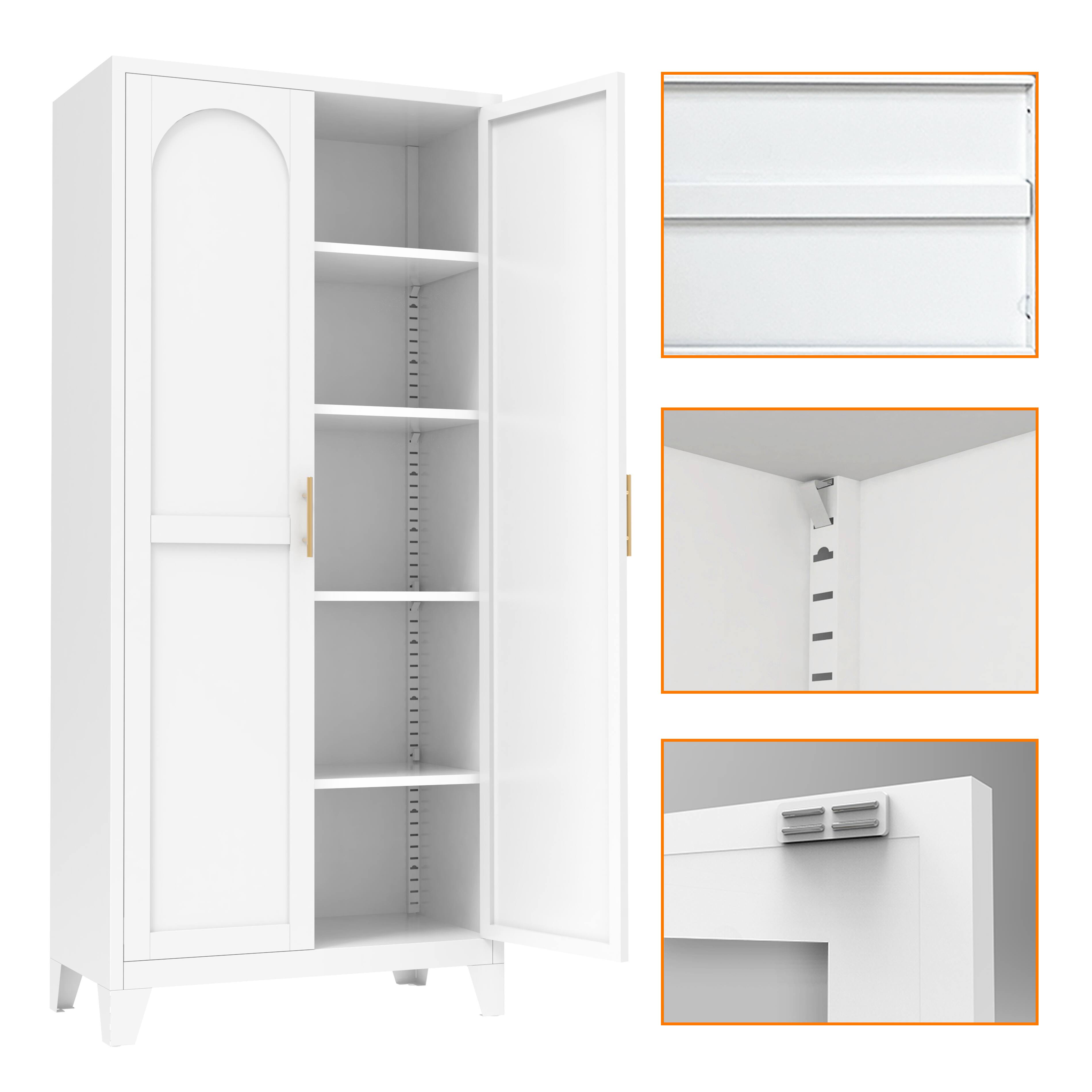 Alt View 2. Spaco - Spaco 71 Inch Shapely Metal Storage Door Cabinet With Lock and Adjustable Shelves, for Kitchen Living Dining Room - White.