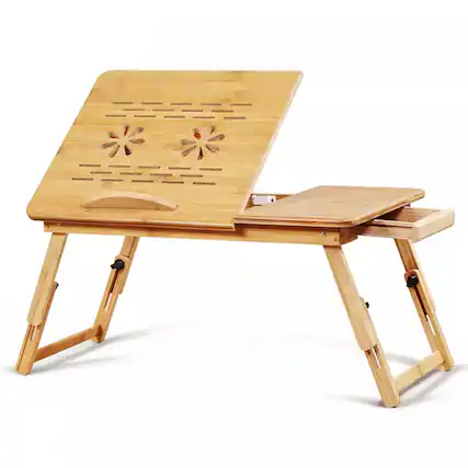 Front. HONGGE - Bamboo Adjustable Laptop Desk with Drawer and Tilting Top - Brown.