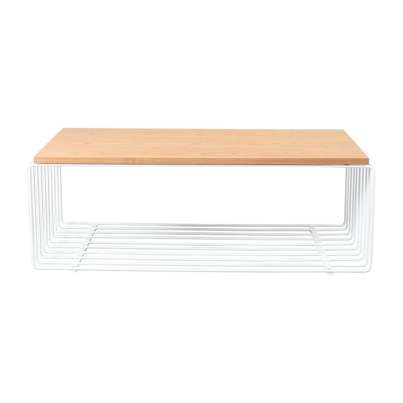 Alt View 2. LeisureMod - Walden Modern Ash Wood Veneer Coffee Table with Powder Coated Steel Base for Home Living Room - White.