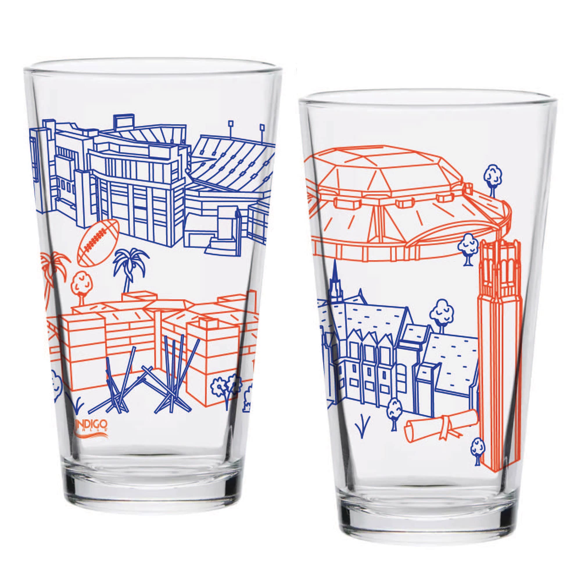 Alt View 1. Indigo Falls - Florida Gators Two-Pack 16oz. Campus Line Art Pint Glass Set - Multicolor.
